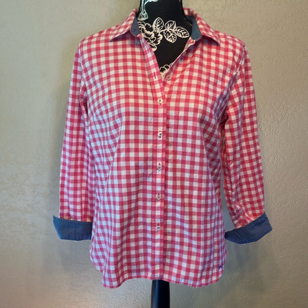 MP TALBOTS PINK WHITE & BLUE COTTON BUTTON FRONT SHIRT